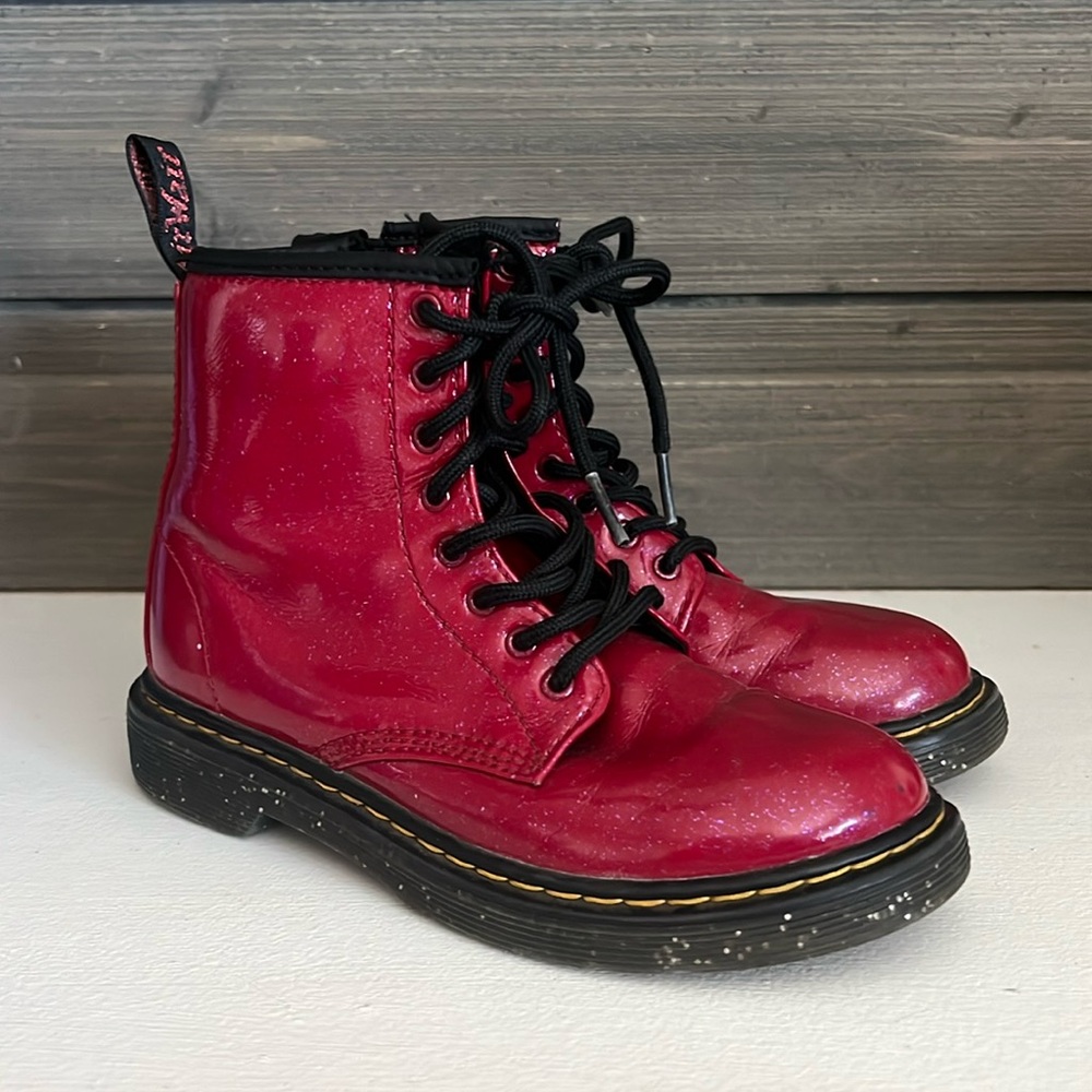 Dr. Martens JUNIOR 1460 Red GLITTER LACE UP BOOTS size 2